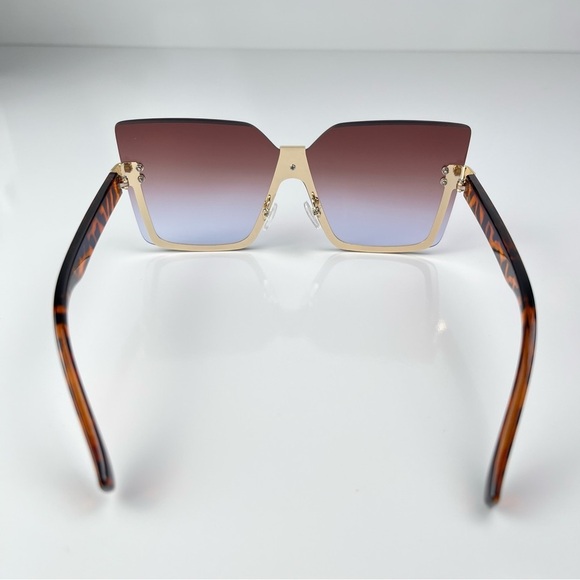 Women’s Fashion Square Rimless Sunglasses Cheetah/gold gray lenses - Picture 3 of 5